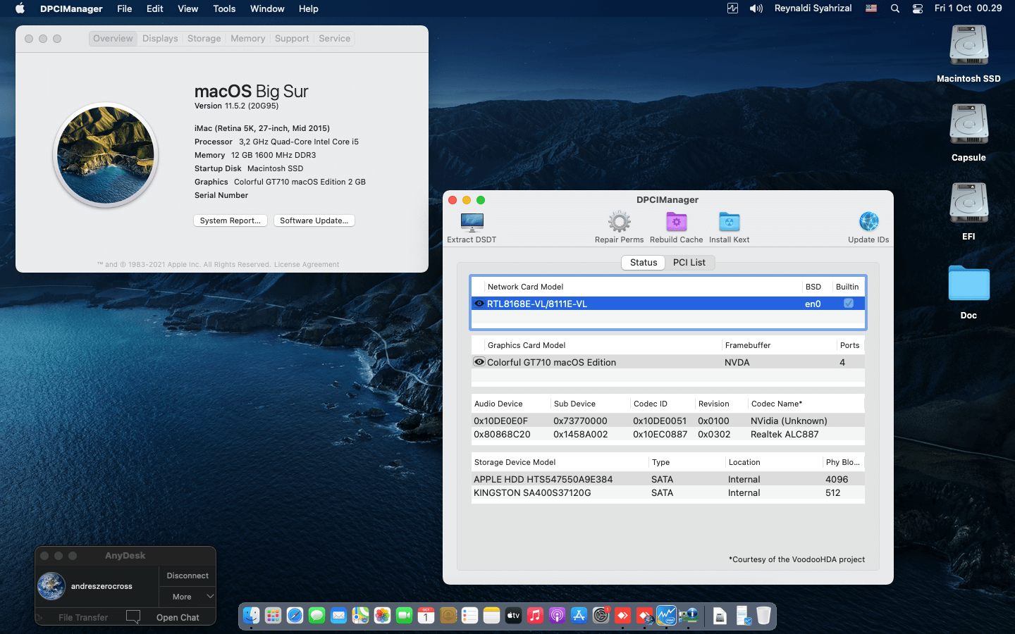 Success Hackintosh macOS Big Sur 11.5.2 Build 20G95 Gigabyte H81M-DS2 + Intel Core i5 4570 + Colorful GT710